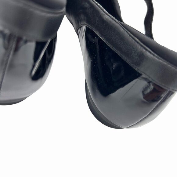 EASY SPIRIT 360 ESGILSAN BLACK LEATHER FLATS PATENT HEEL W/ ELASTIC STRAP - 7M - Picture 6 of 9